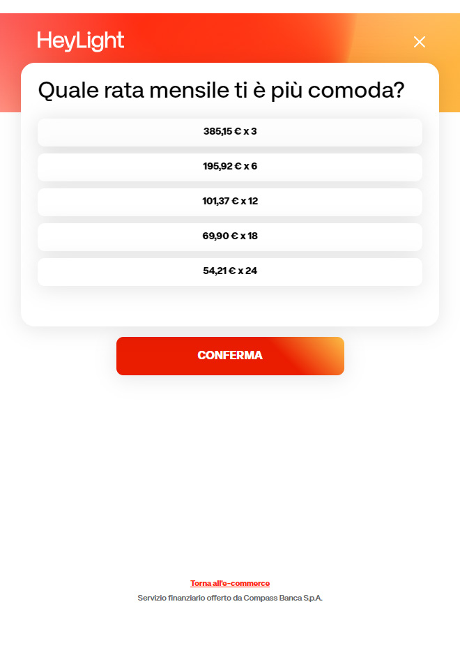 Informazioni di pagamento HeyLight